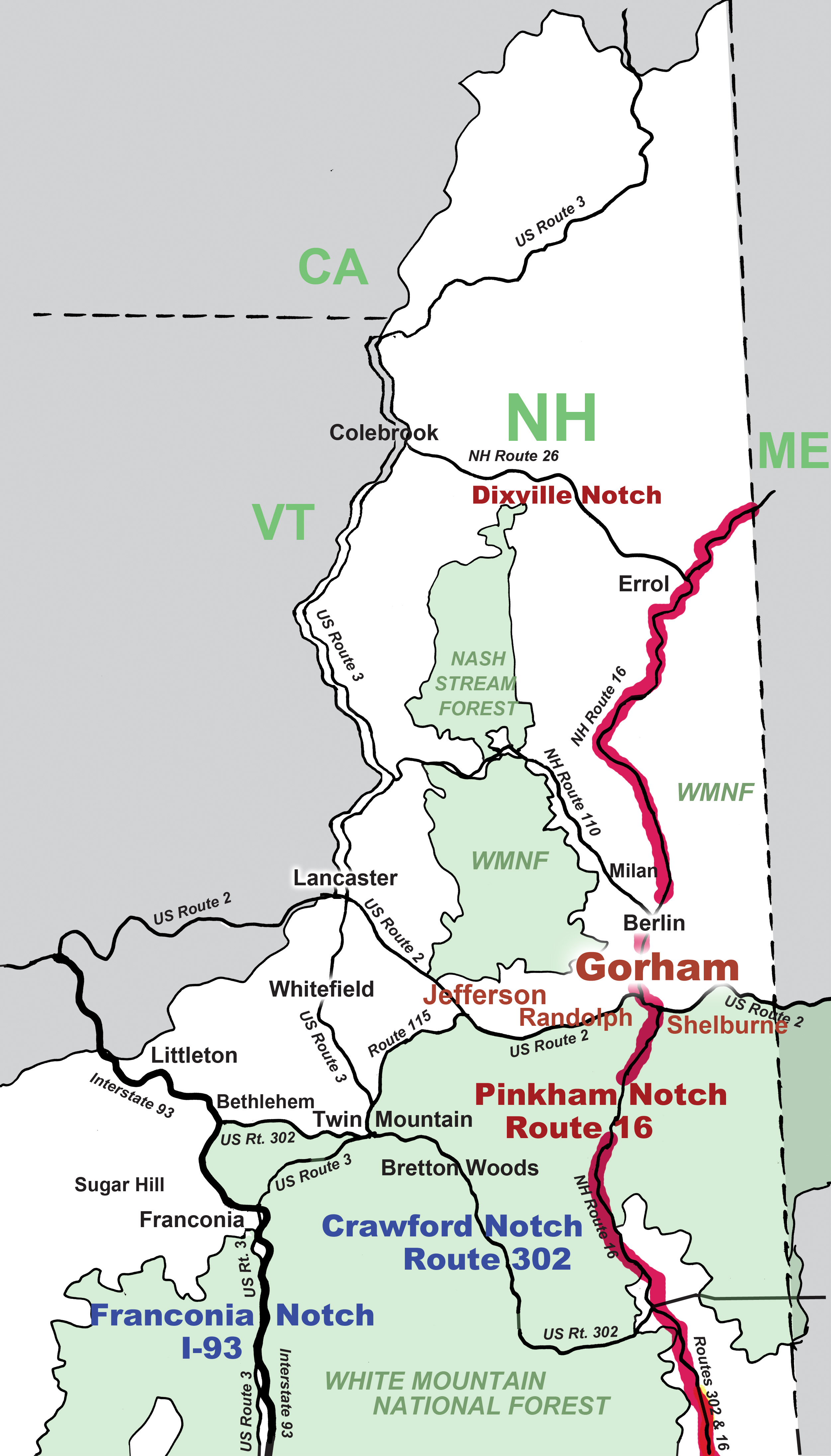 Pinkham Notch and North Road Map