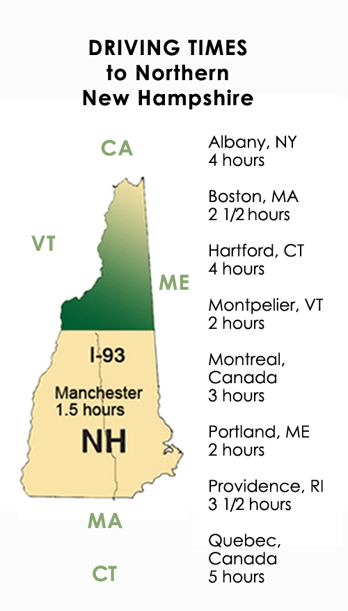 Driving Times Map North of the Notches Region